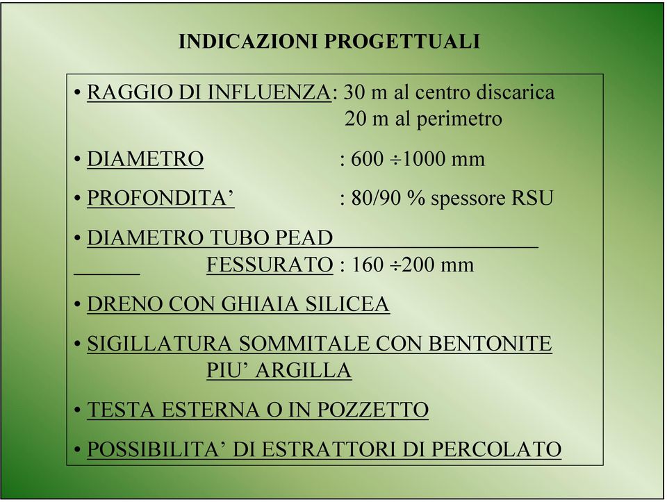 PEAD FESSURATO : 160 200 mm DRENO CON GHIAIA SILICEA SIGILLATURA SOMMITALE CON