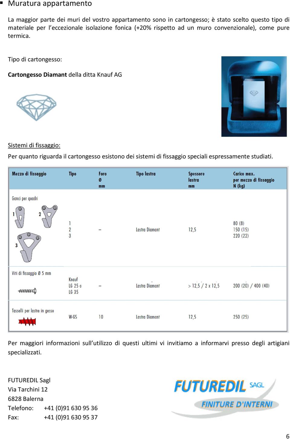 Tipo di cartongesso: Cartongesso Diamant della ditta Knauf AG Sistemi di fissaggio: Per quanto riguarda il cartongesso esistono dei sistemi di fissaggio