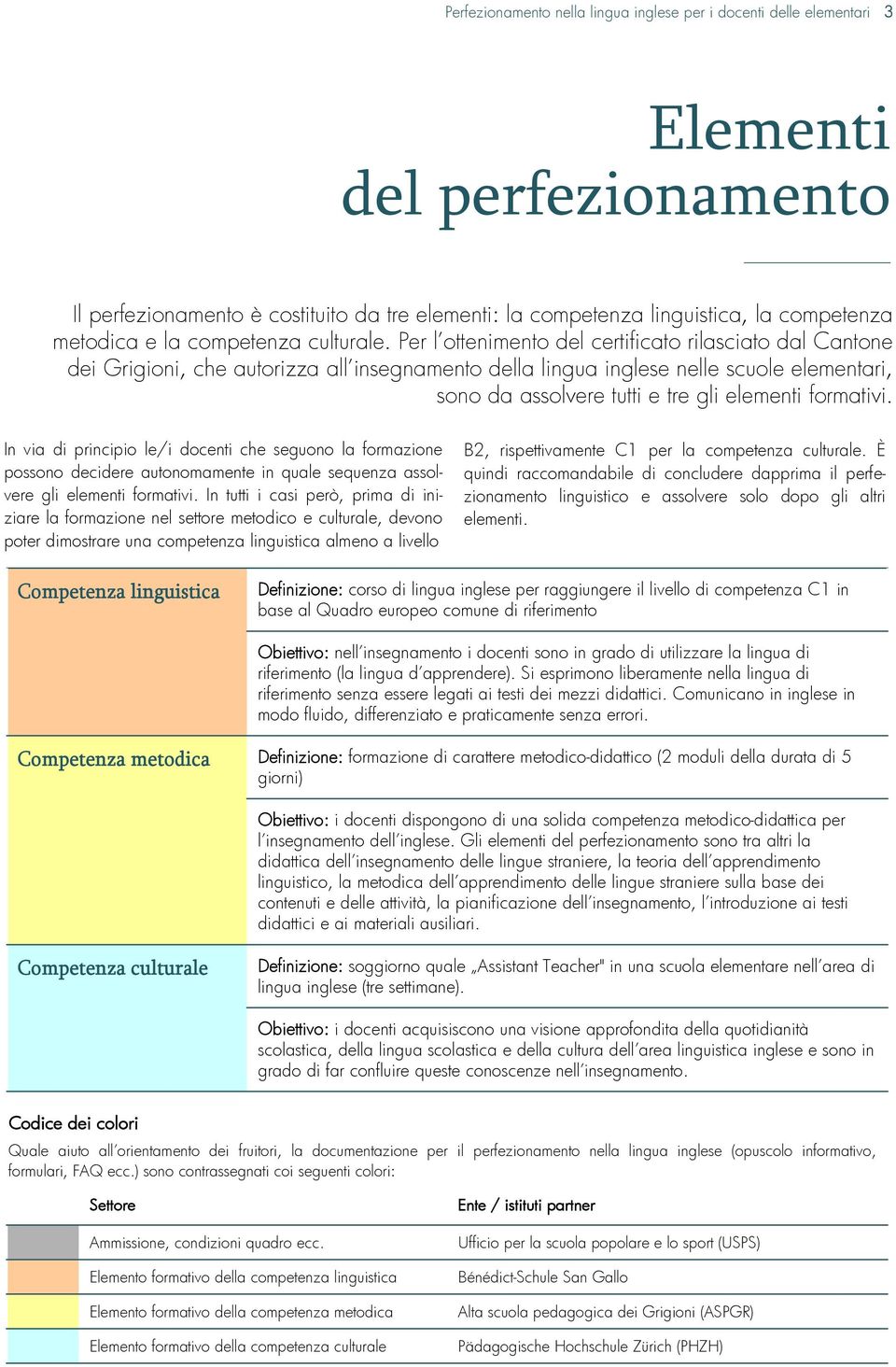 Per l ottenimento del certificato rilasciato dal Cantone dei Grigioni, che autorizza all insegnamento della lingua inglese nelle scuole elementari, sono da assolvere tutti e tre gli elementi