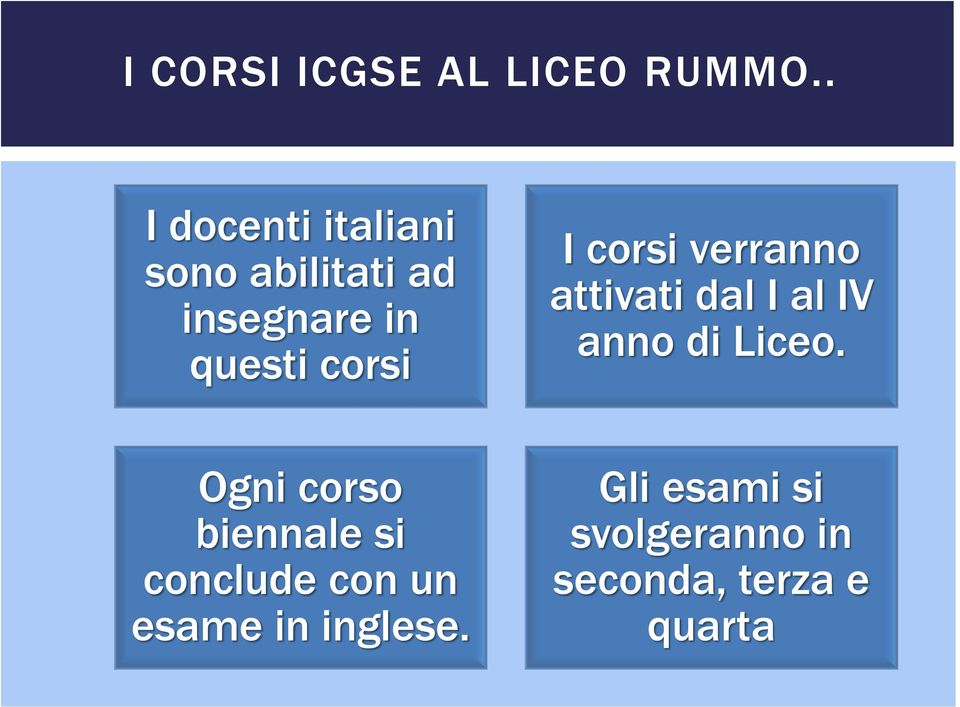 corsi Ogni corso biennale si conclude con un esame in inglese.