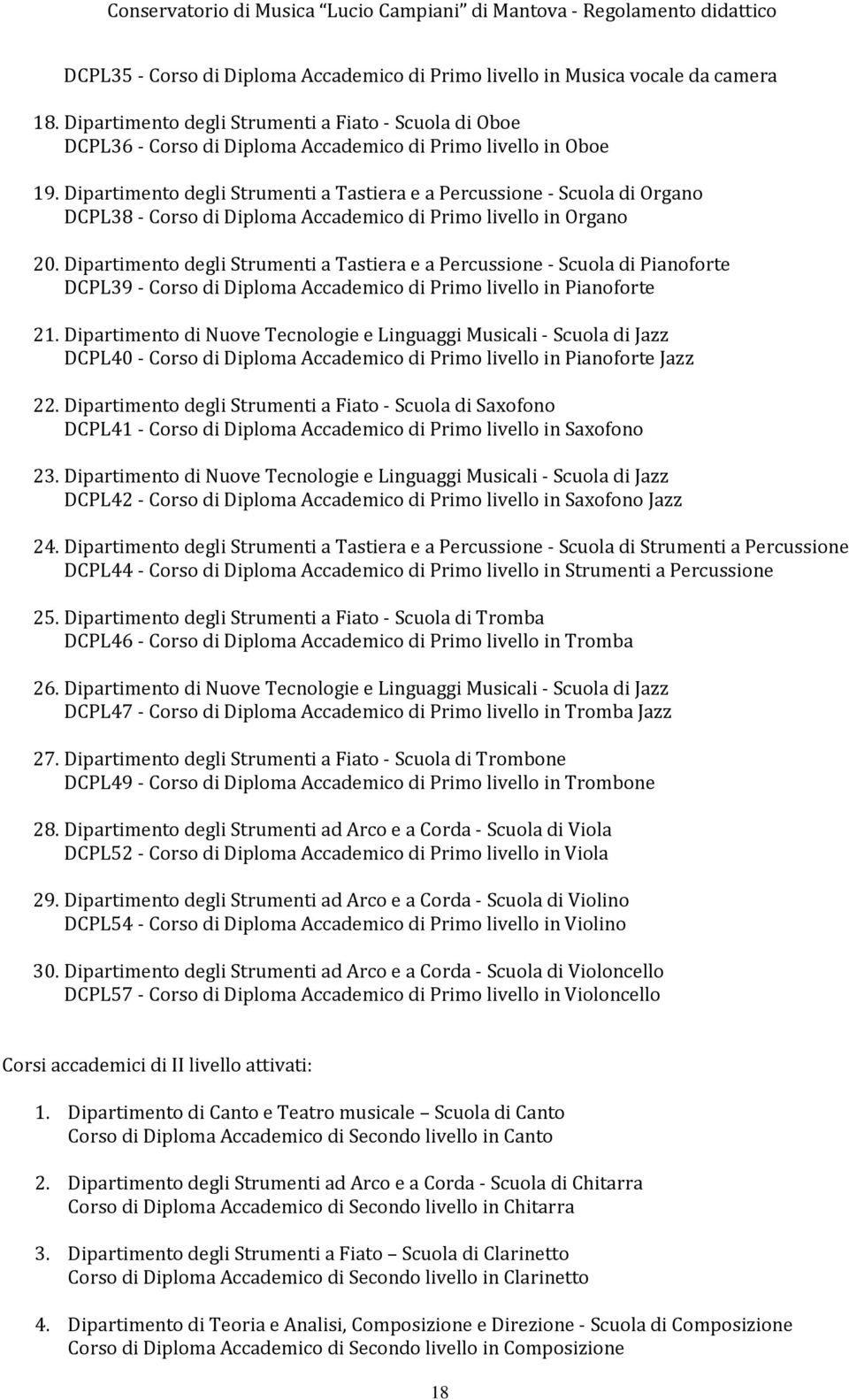 Dipartimento degli Strumenti a Tastiera e a Percussione - Scuola di Organo DCPL38 - Corso di Diploma Accademico di Primo livello in Organo 20.