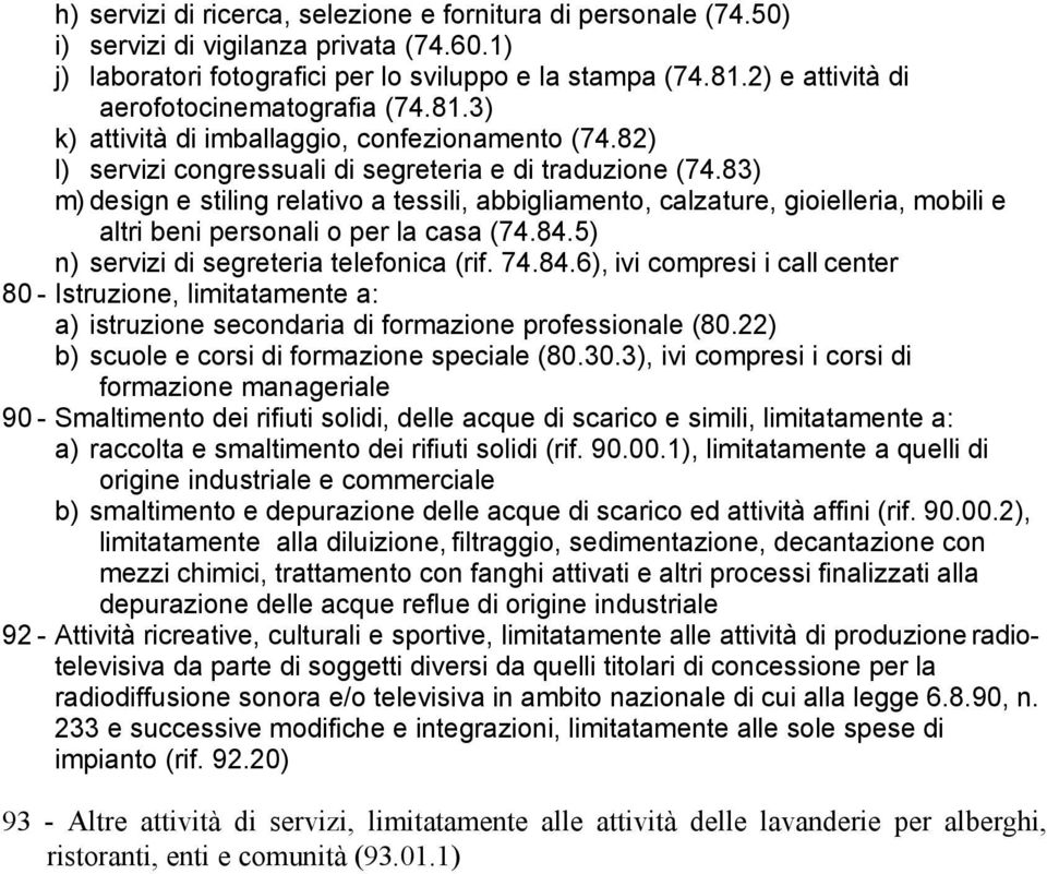 83) m) design e stiling relativo a tessili, abbigliamento, calzature, gioielleria, mobili e altri beni personali o per la casa (74.84.