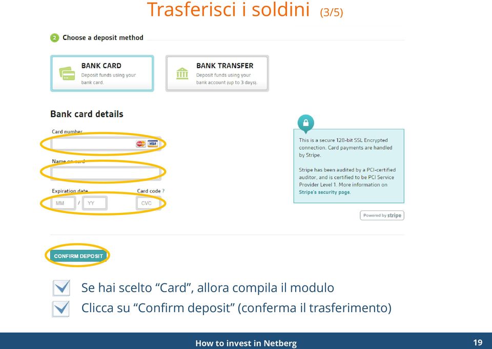 Clicca su Confirm deposit (conferma il