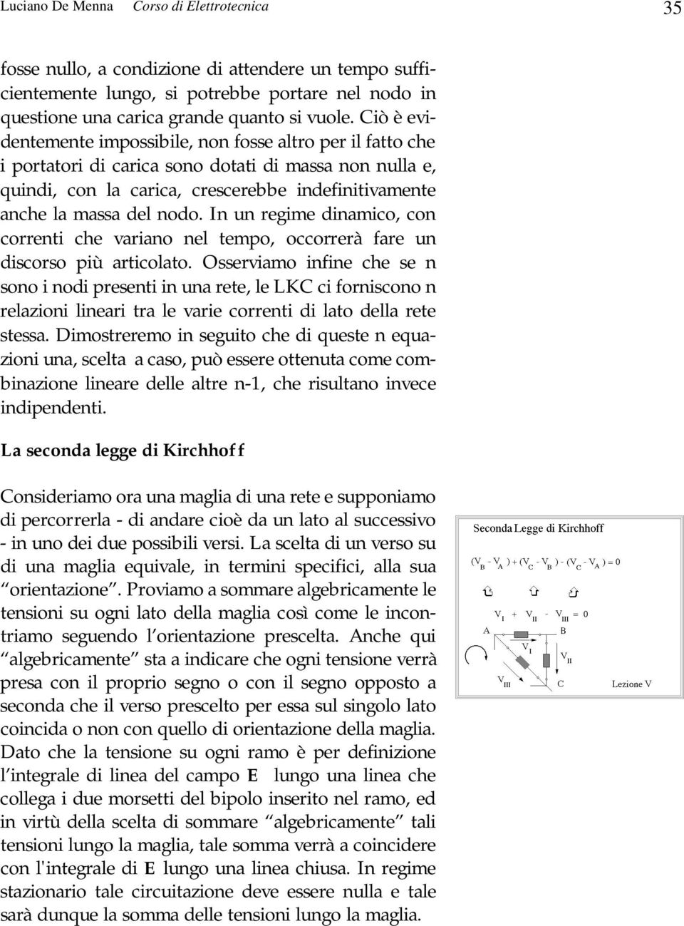 In un regime dinamico, con correnti che variano nel tempo, occorrerà fare un discorso più articolato.