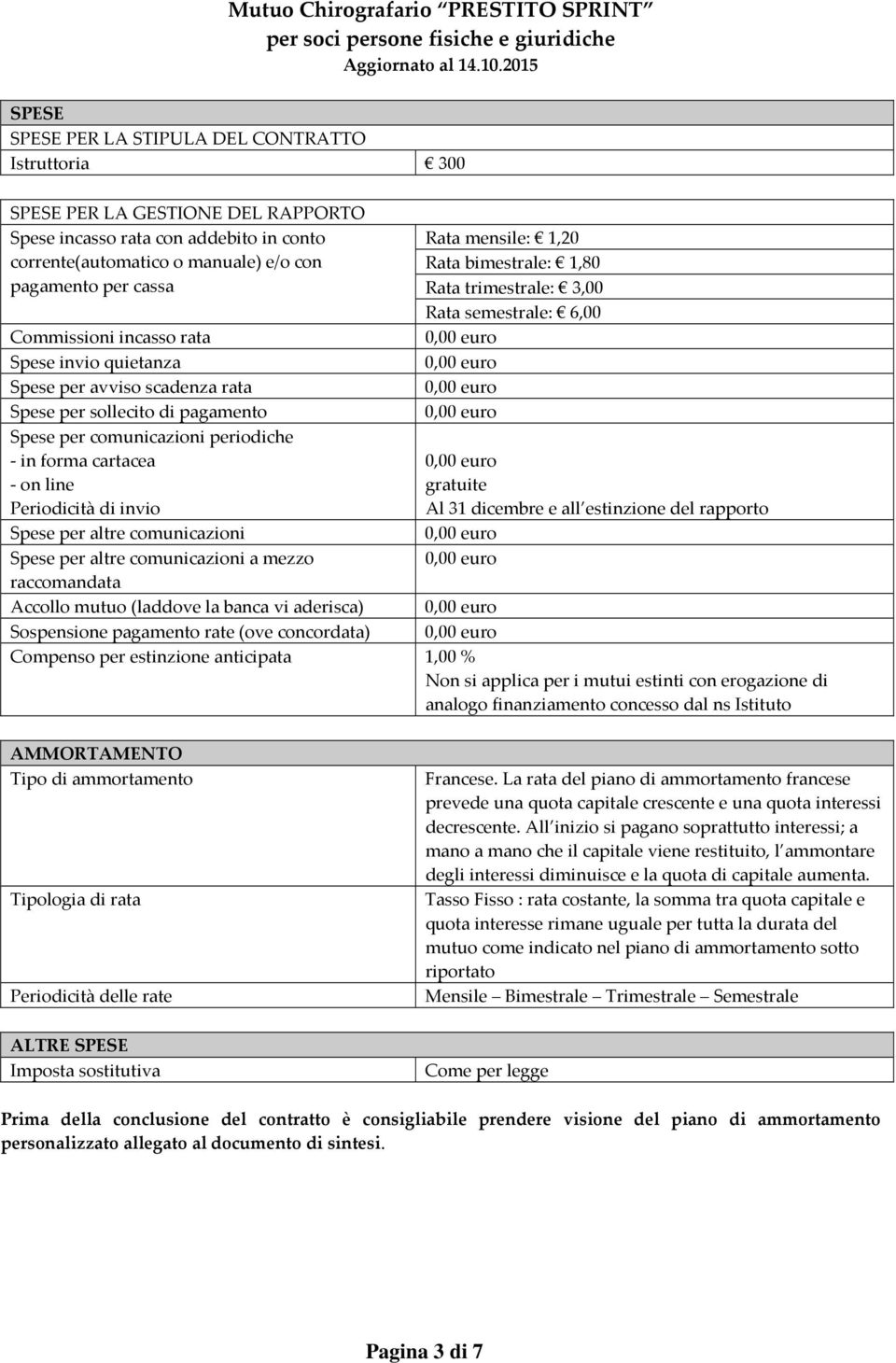 per comunicazioni periodiche - in forma cartacea - on line gratuite Periodicità di invio Al 31 dicembre e all estinzione del rapporto Spese per altre comunicazioni Spese per altre comunicazioni a