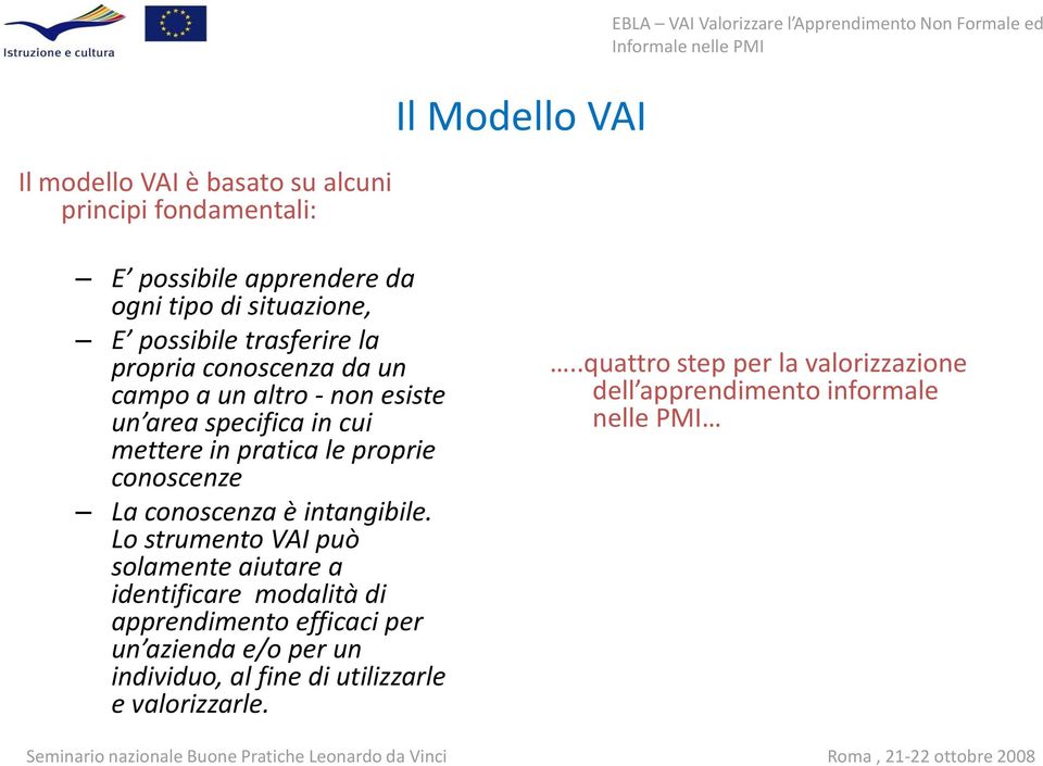 pratica le proprie conoscenze La conoscenza è intangibile.