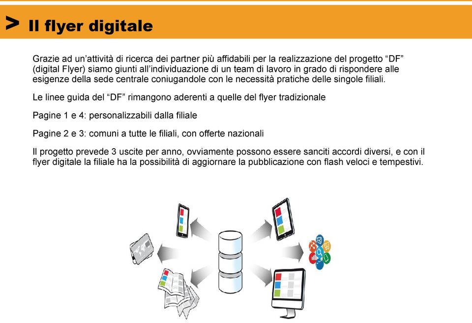 Le linee guida del DF rimangono aderenti a quelle del flyer tradizionale Pagine 1 e 4: personalizzabili dalla filiale Pagine 2 e 3: comuni a tutte le filiali, con offerte