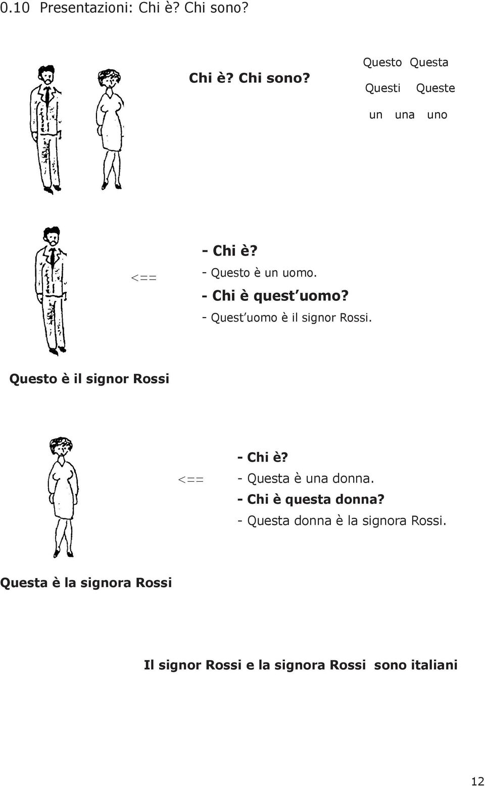 Questo è il signor Rossi <== - Chi è? - Questa è una donna. - Chi è questa donna?