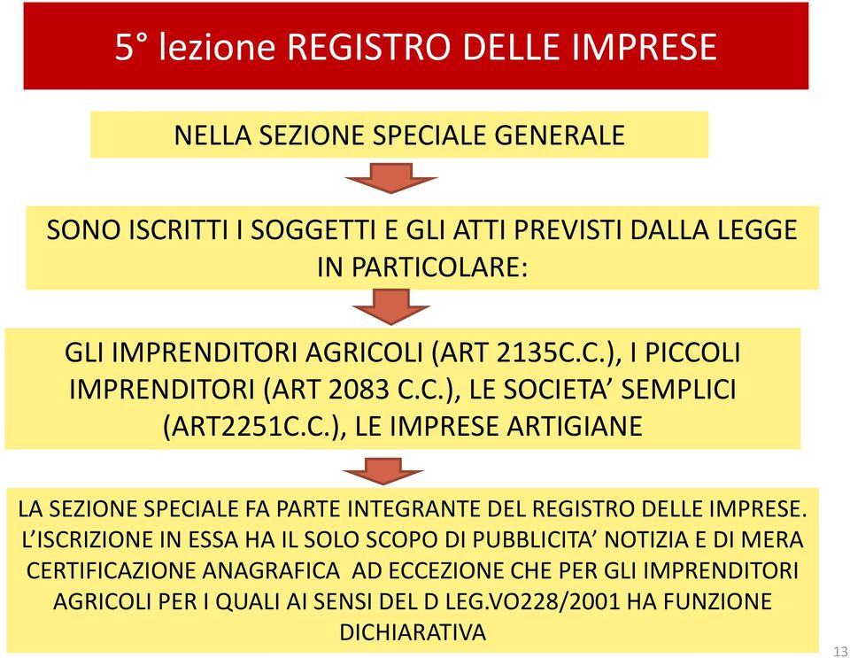 L ISCRIZIONE IN ESSA HA IL SOLO SCOPO DI PUBBLICITA NOTIZIA E DI MERA CERTIFICAZIONE ANAGRAFICA AD ECCEZIONE CHE PER GLI IMPRENDITORI