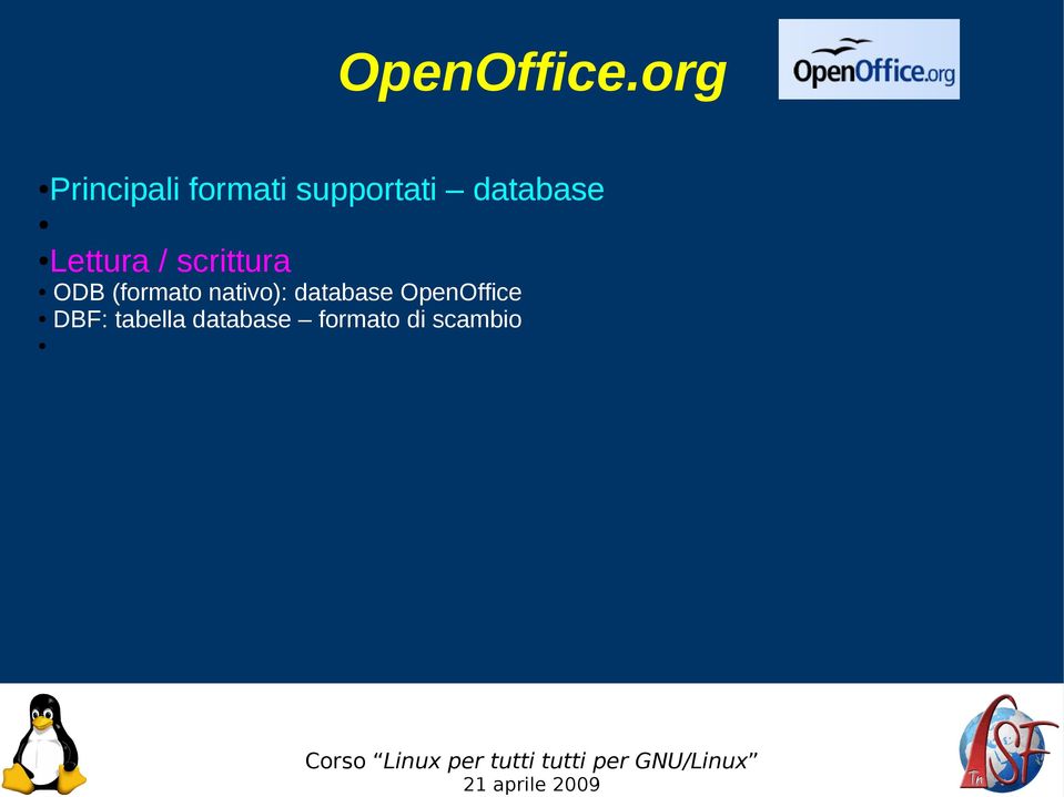 database OpenOffice DBF: tabella database