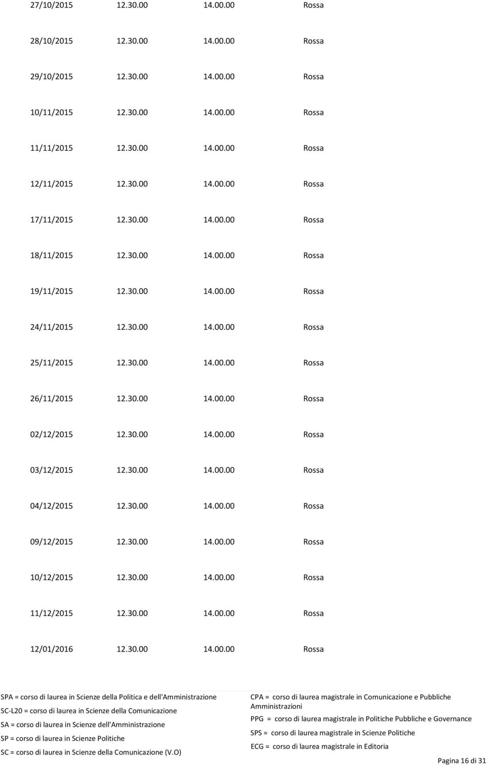 30.00 14.00.00 Rossa 26/11/2015 12.30.00 14.00.00 Rossa 02/12/2015 12.30.00 14.00.00 Rossa 03/12/2015 12.30.00 14.00.00 Rossa 04/12/2015 12.30.00 14.00.00 Rossa 09/12/2015 12.