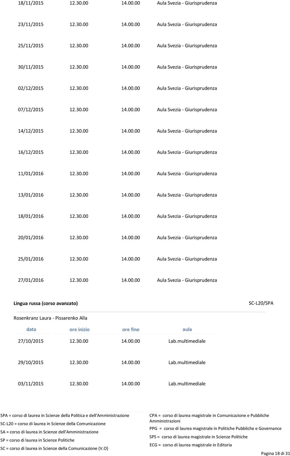 30.00 14.00.00 Aula Svezia - Giurisprudenza 13/01/2016 12.30.00 14.00.00 Aula Svezia - Giurisprudenza 18/01/2016 12.30.00 14.00.00 Aula Svezia - Giurisprudenza 20/01/2016 12.30.00 14.00.00 Aula Svezia - Giurisprudenza 25/01/2016 12.