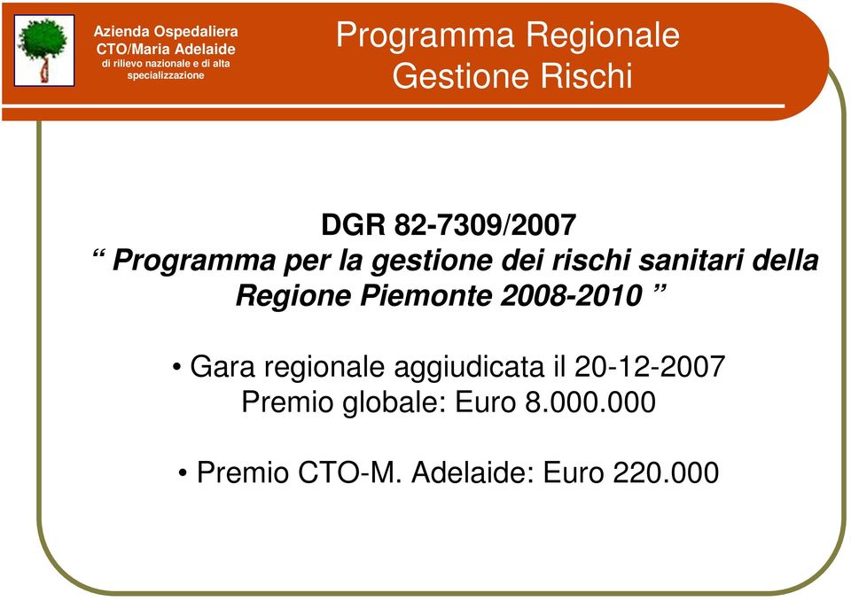Piemonte 2008-2010 Gara regionale aggiudicata il 20-12-2007