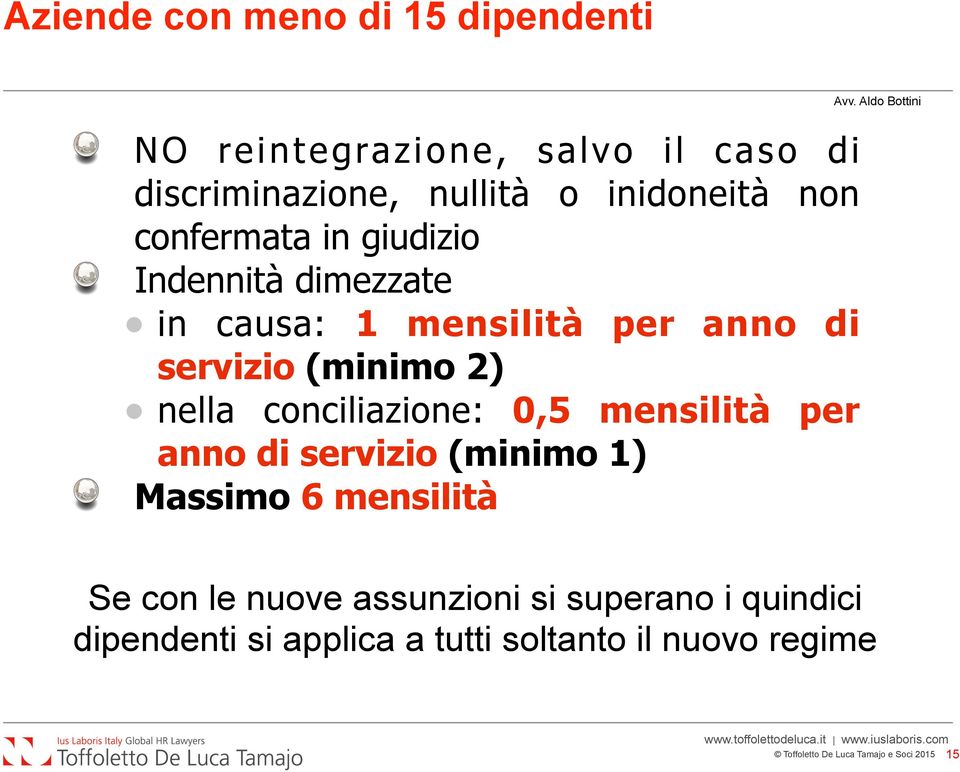 (minimo 2) nella conciliazione: 0,5 mensilità per anno di servizio (minimo 1) Massimo 6 mensilità Se