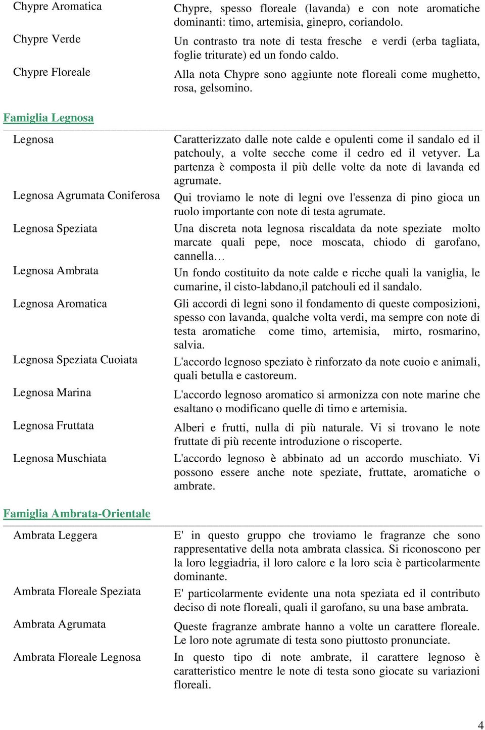 Famiglia Legnosa Legnosa Caratterizzato dalle note calde e opulenti come il sandalo ed il patchouly, a volte secche come il cedro ed il vetyver.