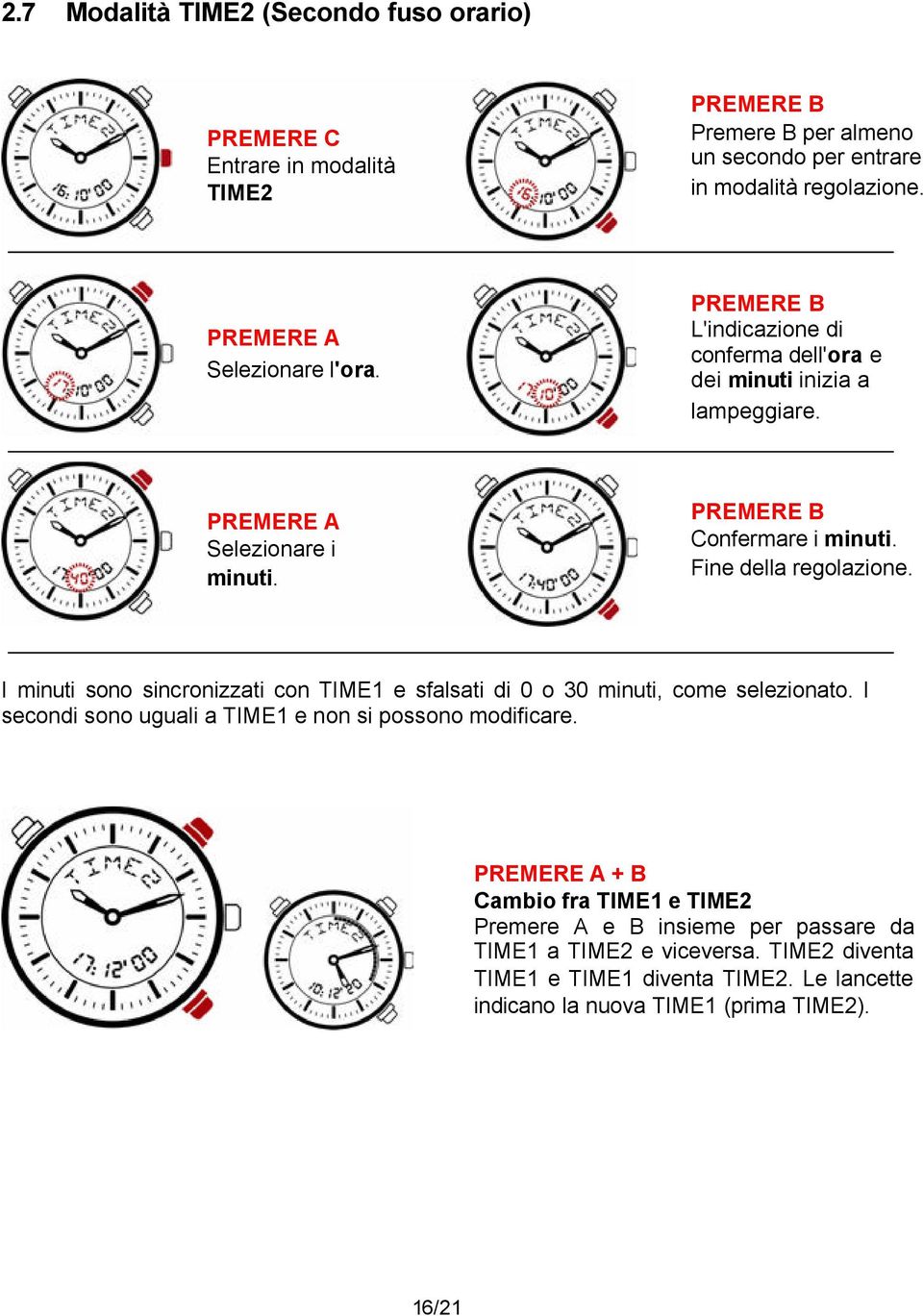 I minuti sono sincronizzati con TIME1 e sfalsati di 0 o 30 minuti, come selezionato. I secondi sono uguali a TIME1 e non si possono modificare.