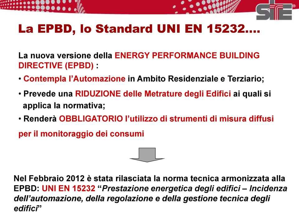 una RIDUZIONE delle Metrature degli Edifici ai quali si applica la normativa; Renderà OBBLIGATORIO l utilizzo di strumenti di misura