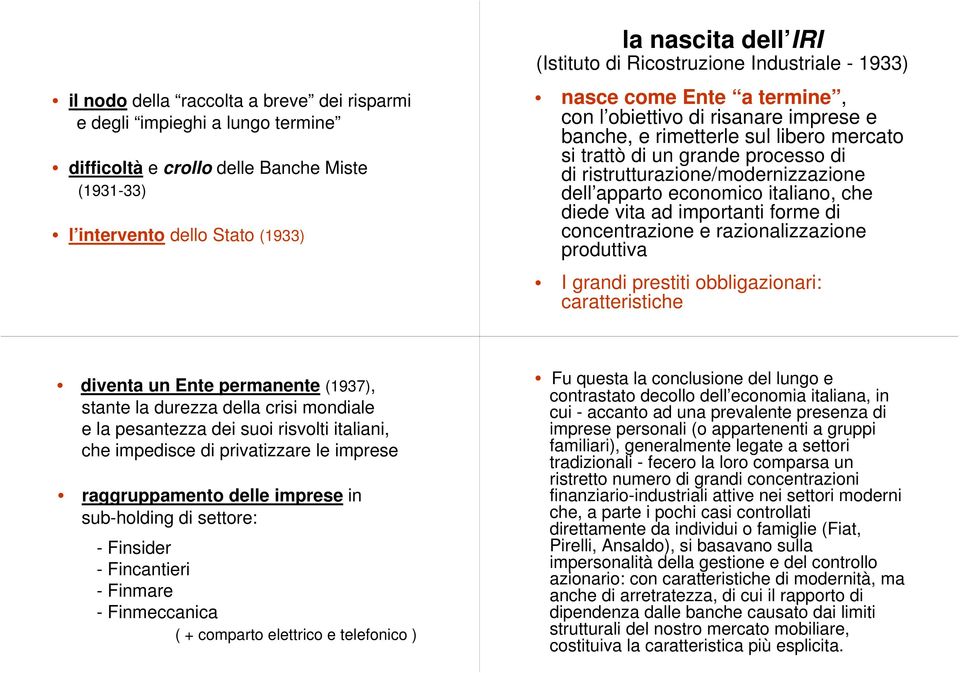 ristrutturazione/modernizzazione dell apparto economico italiano, che diede vita ad importanti forme di concentrazione e razionalizzazione produttiva I grandi prestiti obbligazionari: caratteristiche