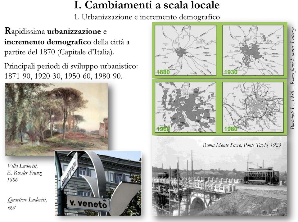 d Italia). Principali periodi di sviluppo urbanistico: 1871-90, 1920-30, 1950-60, 1980-90. I. Cambiamenti a scala locale 1.