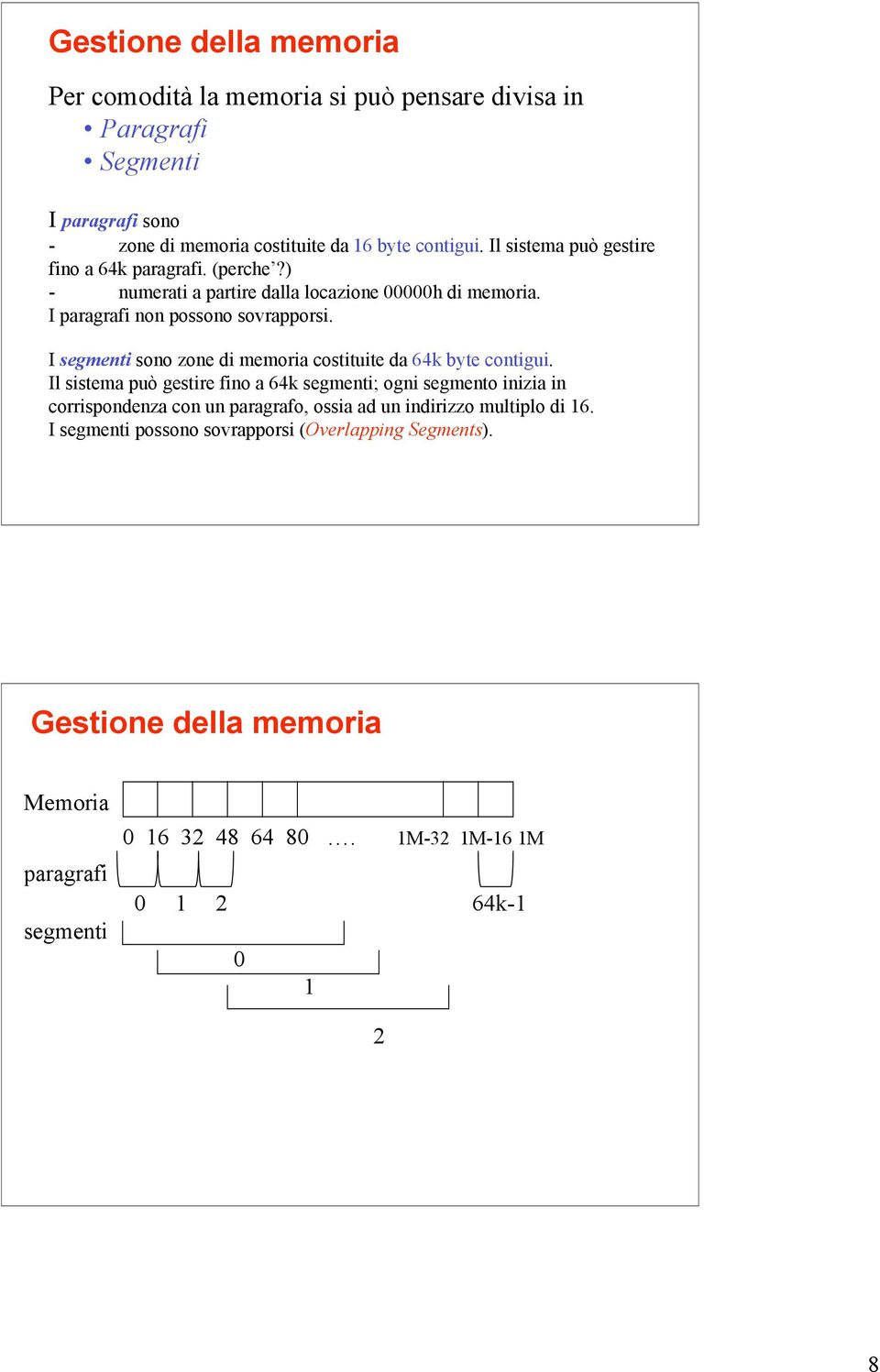 I segmenti sono zone di memoria costituite da 64k byte contigui.