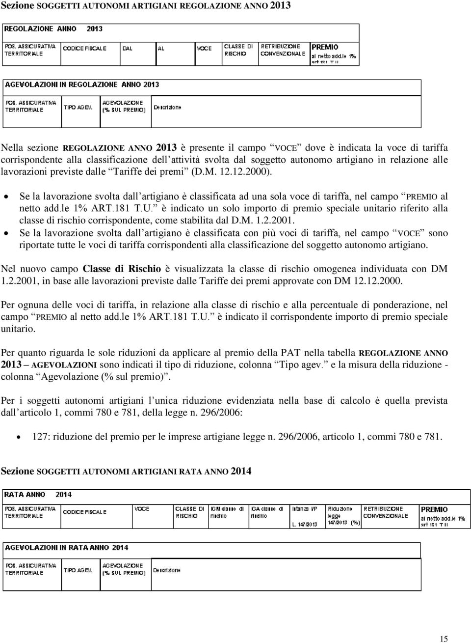 Se la lavorazione svolta dall artigiano è classificata ad una sola voce di tariffa nel campo PREMIO al netto add.le 1% ART.181 T.U.