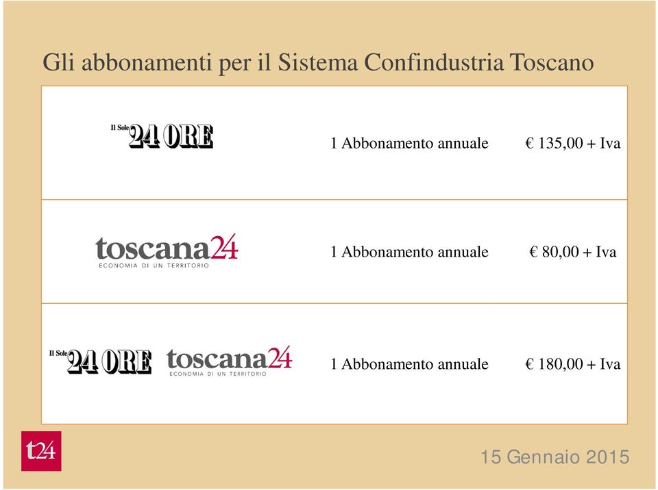 annuale 135,00 + Iva 1 Abbonamento