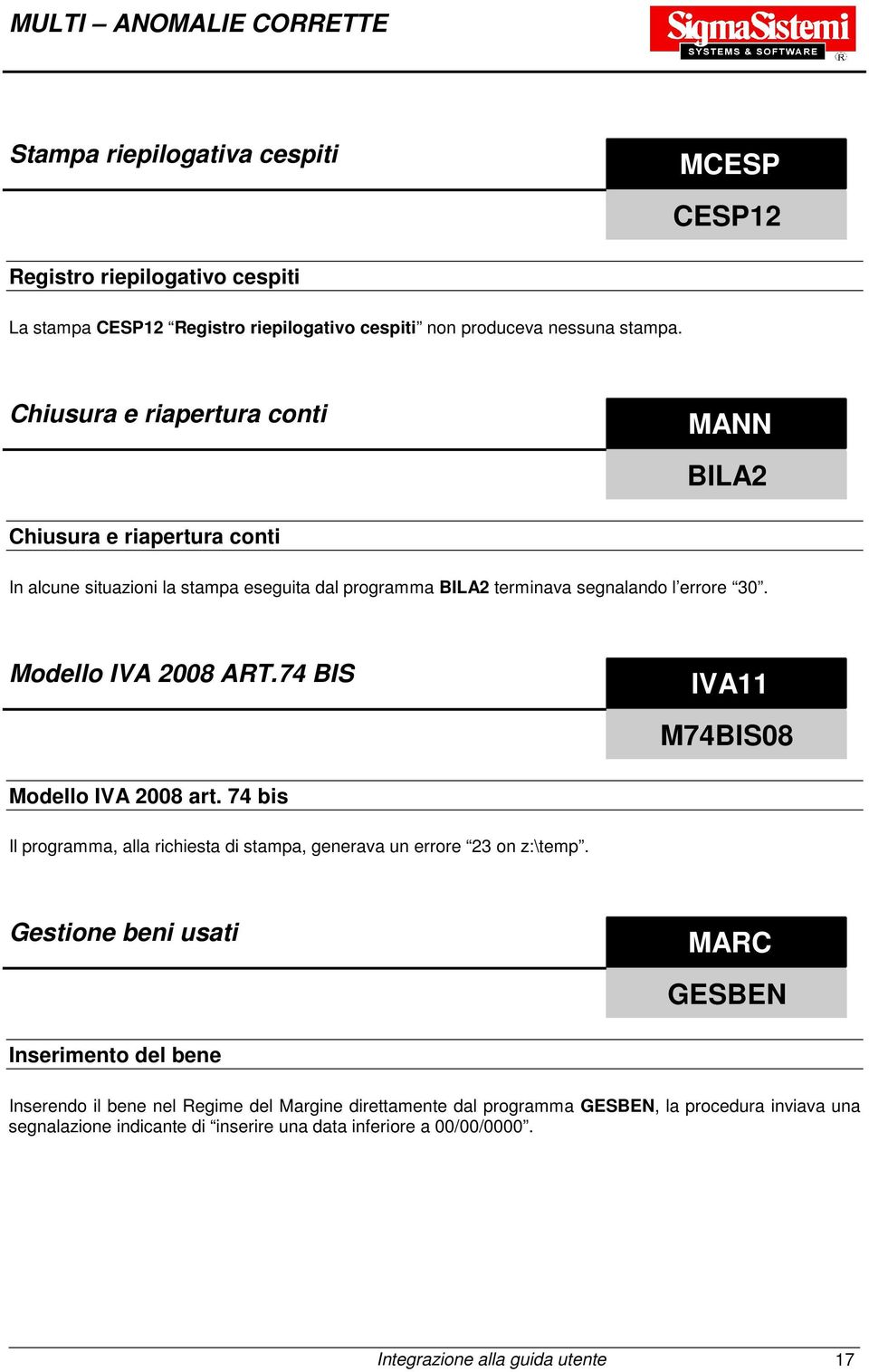 74 BIS IVA11 M74BIS08 Modello IVA 2008 art. 74 bis Il programma, alla richiesta di stampa, generava un errore 23 on z:\temp.