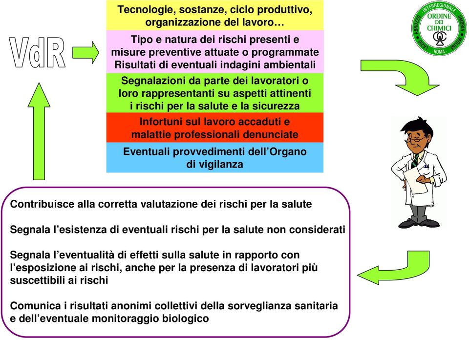 Organo di vigilanza Contribuisce alla corretta valutazione dei rischi per la salute Segnala l esistenza di eventuali rischi per la salute non considerati Segnala l eventualità di effetti sulla salute