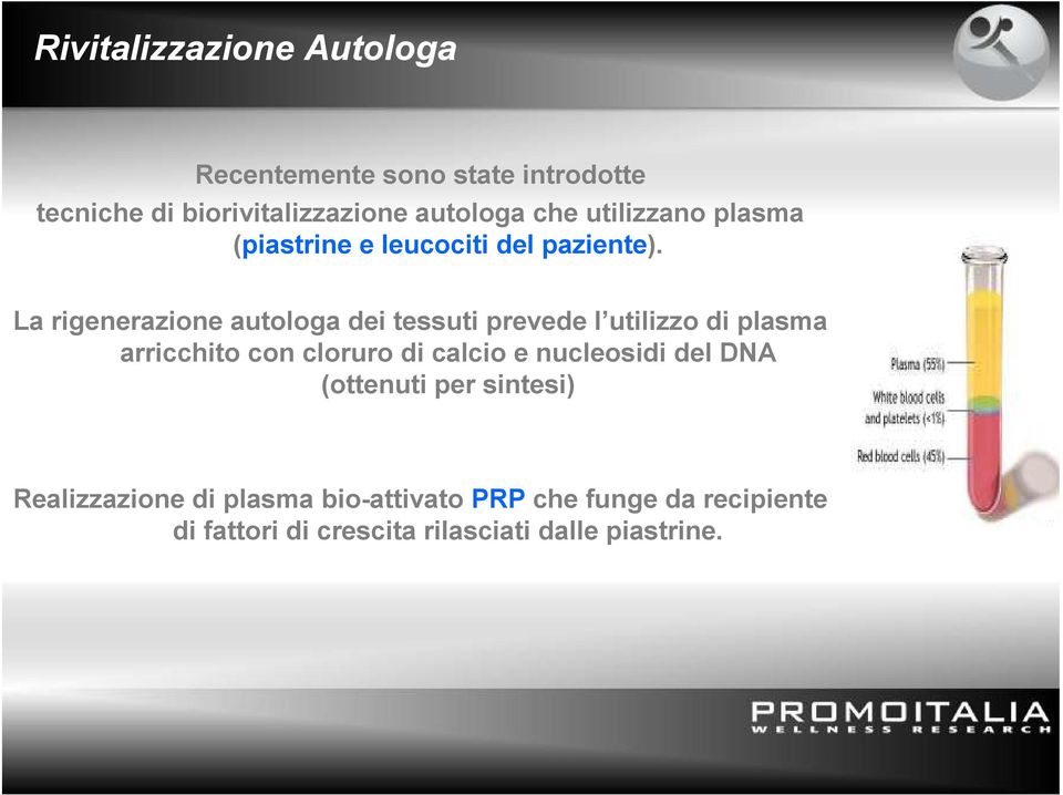 La rigenerazione autologa dei tessuti prevede l utilizzo di plasma arricchito con cloruro di calcio e