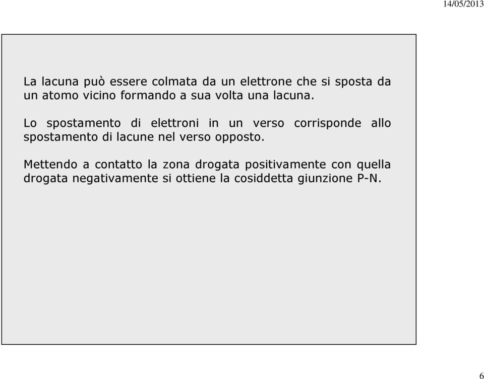 Lo spostamento di elettroni in un verso corrisponde allo spostamento di lacune nel