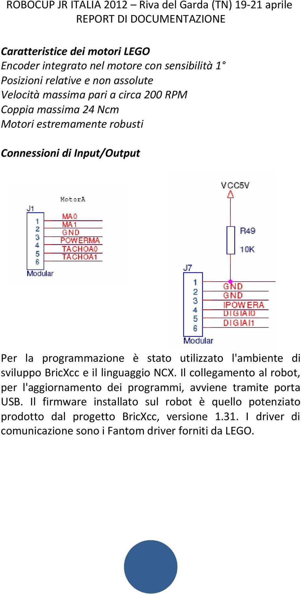 sviluppo BricXcc e il linguaggio NCX. Il collegamento al robot, per l'aggiornamento dei programmi, avviene tramite porta USB.