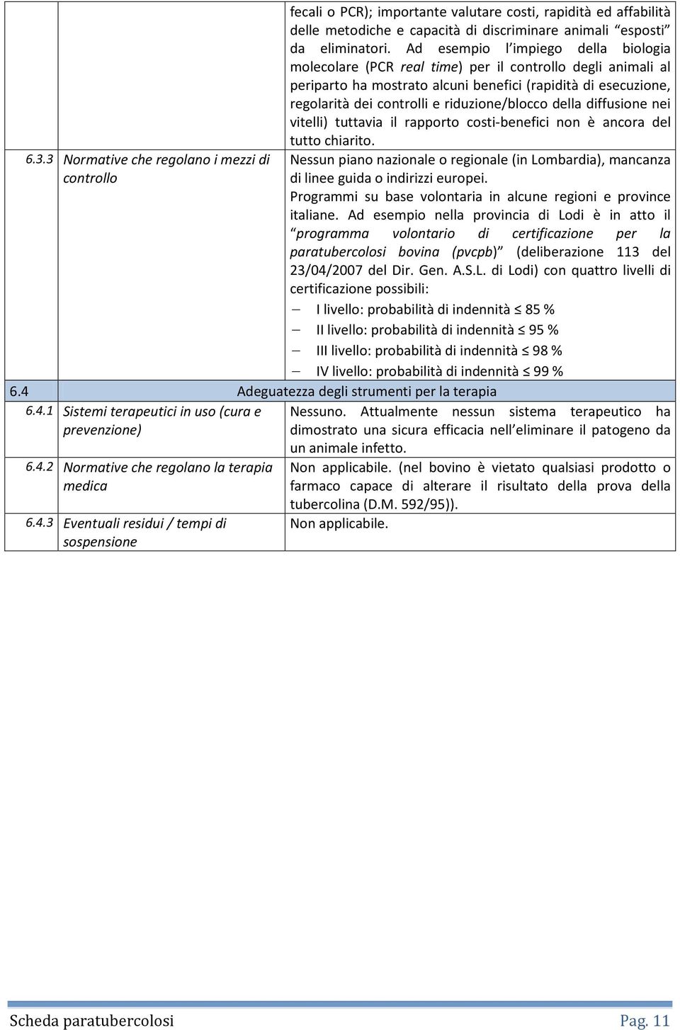 riduzione/blocco della diffusione nei vitelli) tuttavia il rapporto costi-benefici non è ancora del tutto chiarito.