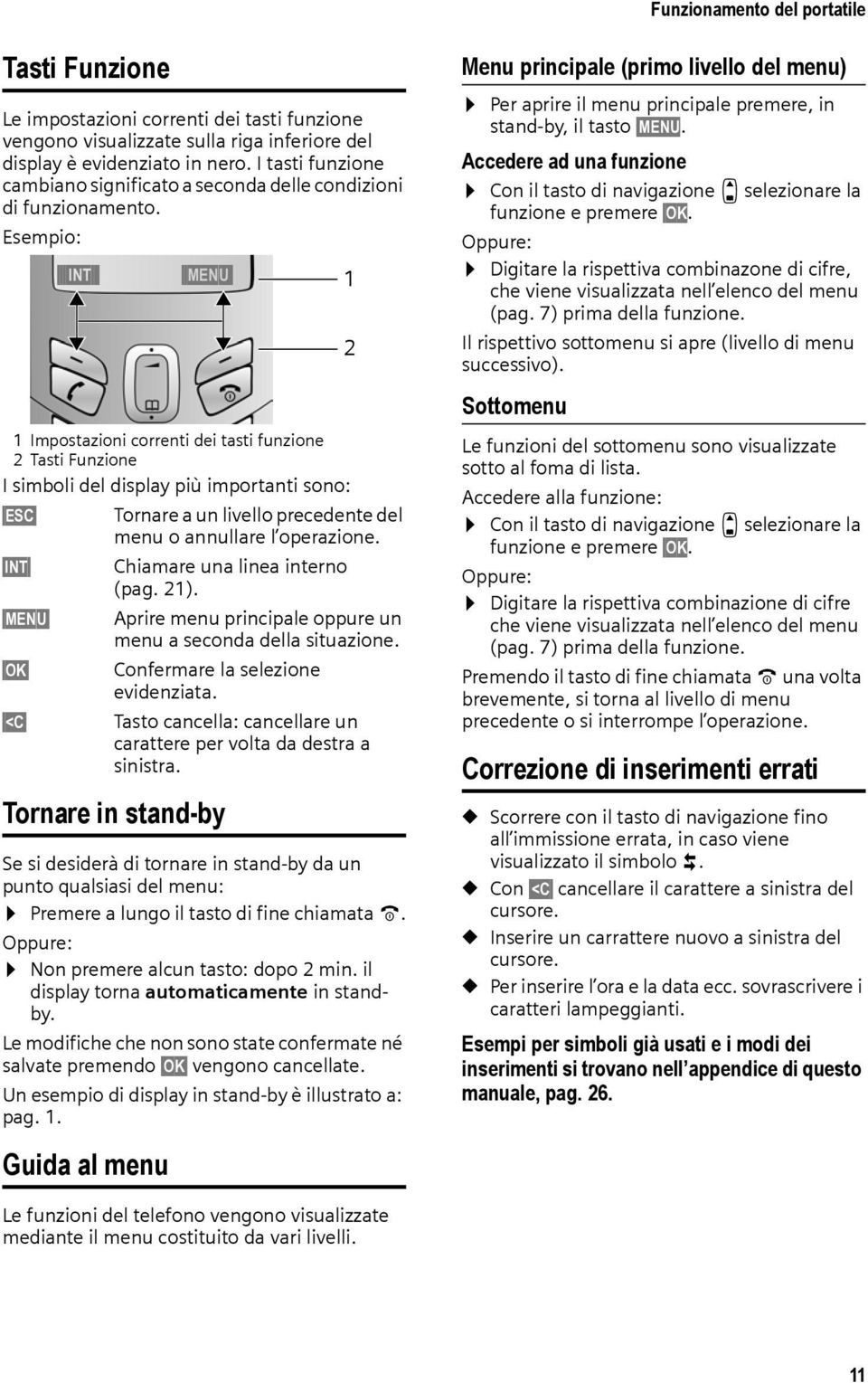 Esempio: INT MENU 1 2 Menu principale (primo livello del menu) Per aprire il menu principale premere, in stand-by, il tasto MENU.