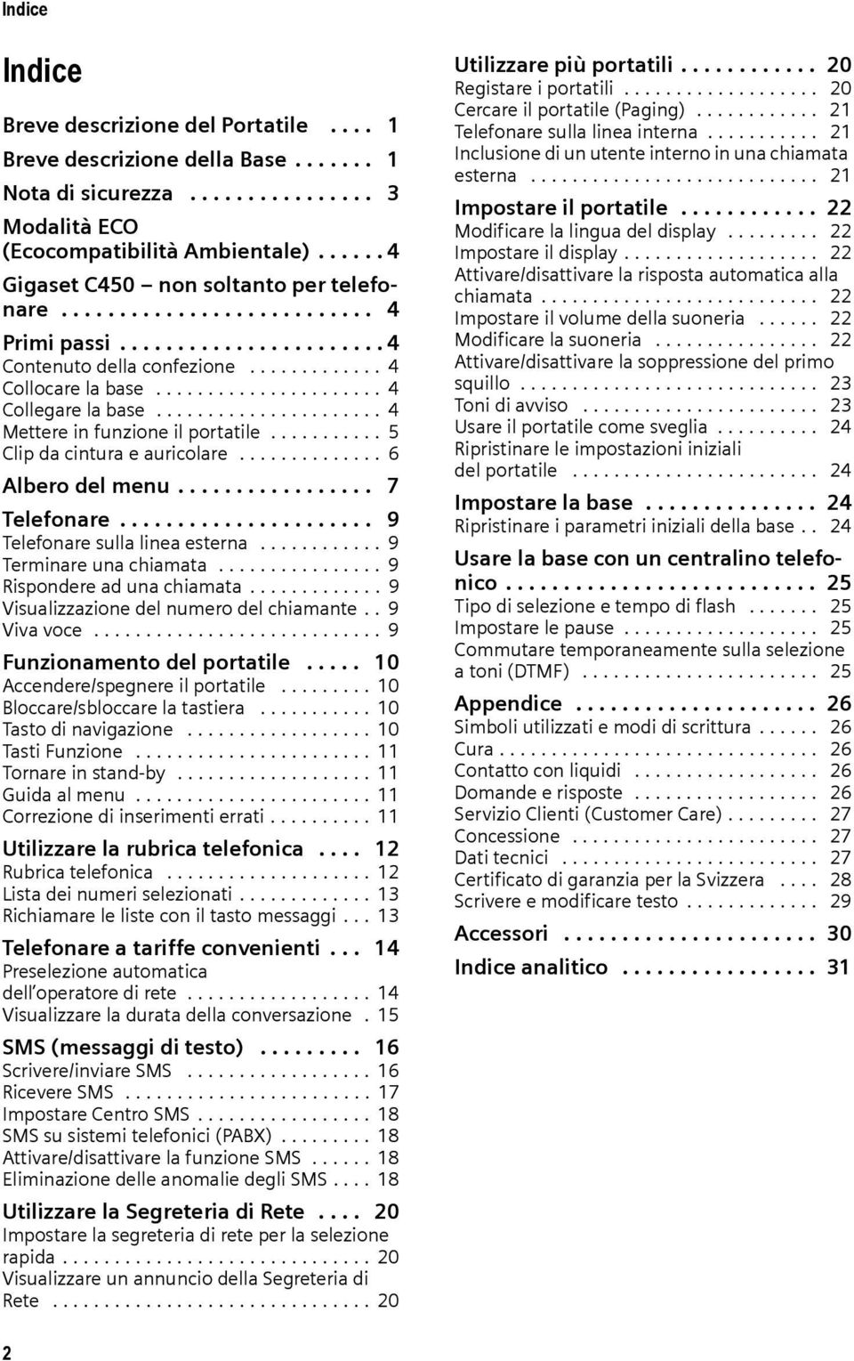 ..................... 4 Mettere in funzione il portatile........... 5 Clip da cintura e auricolare.............. 6 Albero del menu................. 7 Telefonare...................... 9 Telefonare sulla linea esterna.