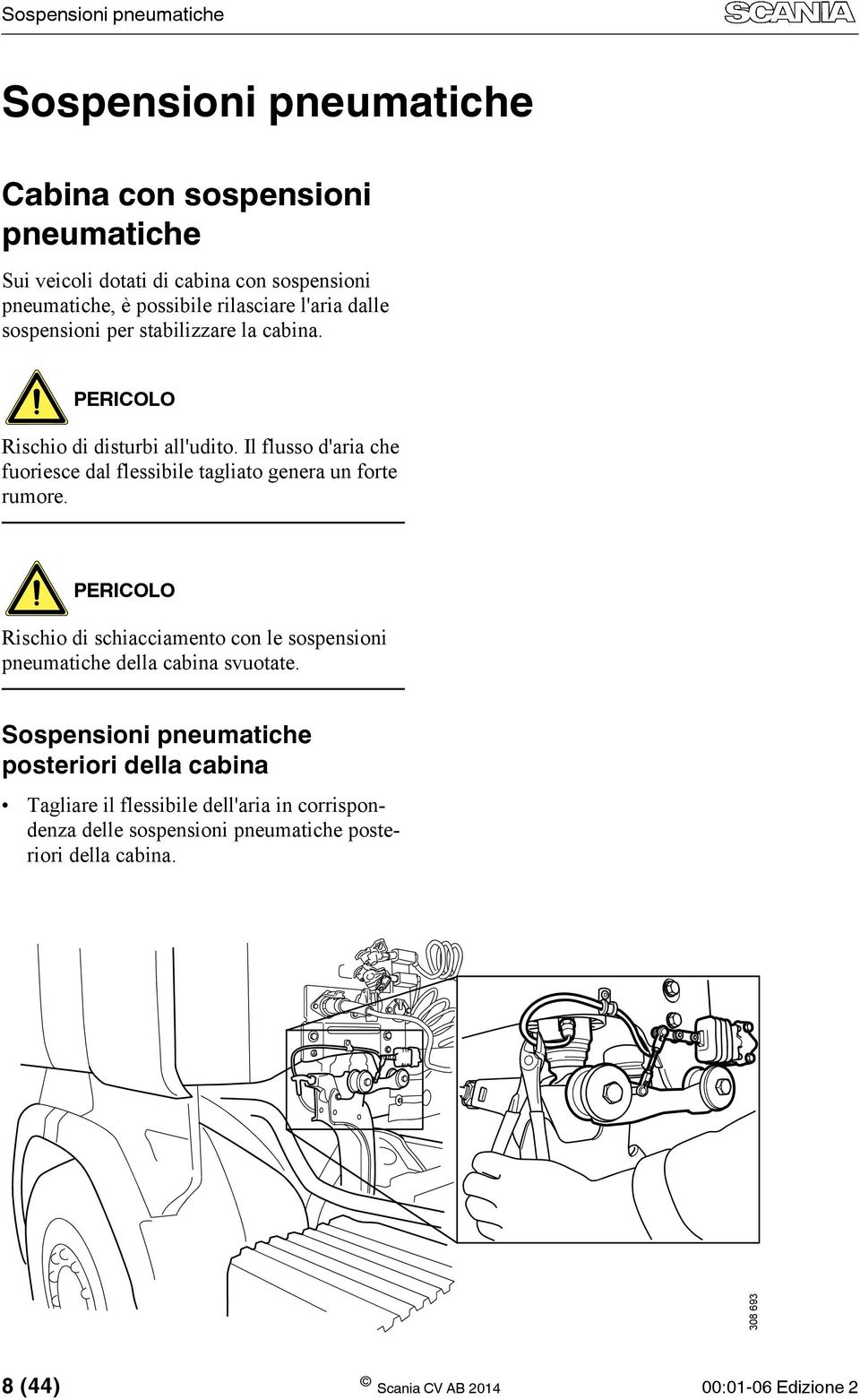 Il flusso d'aria che fuoriesce dal flessibile tagliato genera un forte rumore.