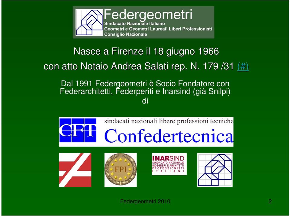 179 /31 (#) Dal 1991 Federgeometri è Socio