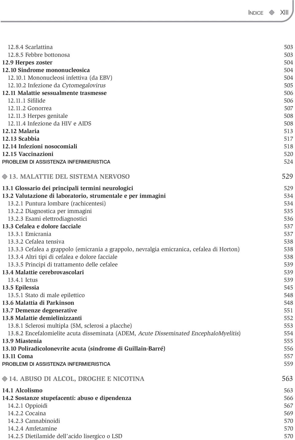 14 Infezioni nosocomiali 518 12.15 Vaccinazioni 520 PROBLEMI DI ASSISTENZA INFERMIERISTICA 524 13. MALATTIE DEL SISTEMA NERVOSO 529 13.1 Glossario dei principali termini neurologici 529 13.