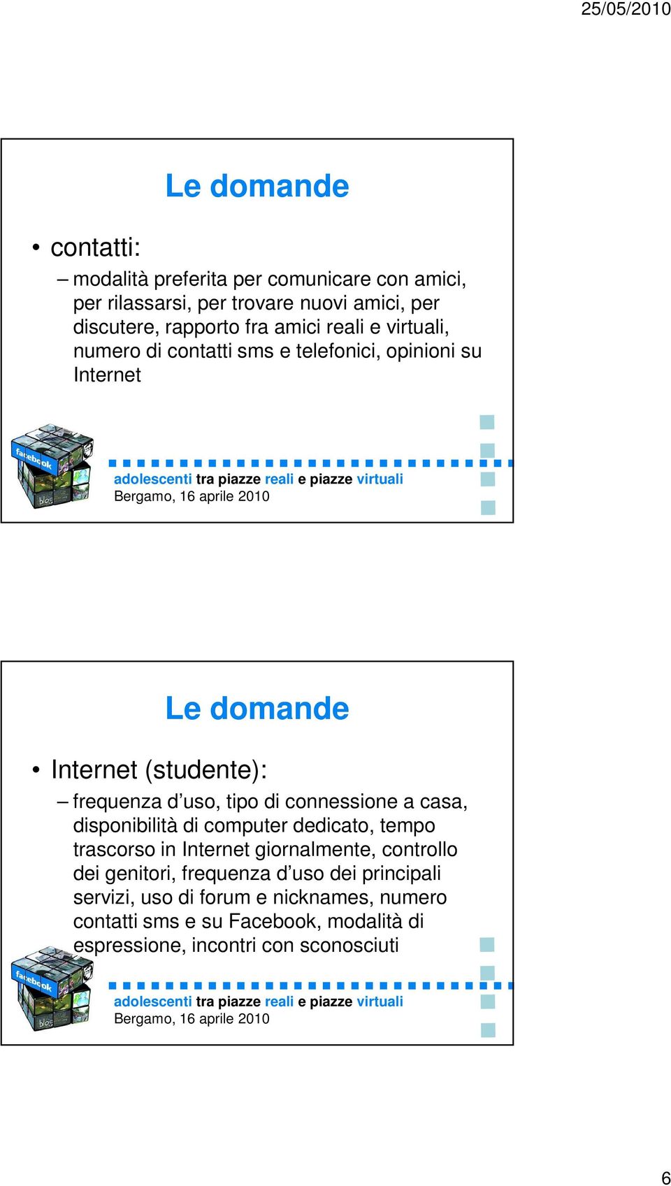 di connessione a casa, disponibilità di computer dedicato, tempo trascorso in Internet giornalmente, controllo dei genitori, frequenza d