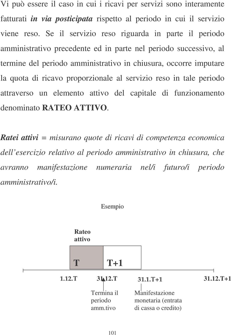 proporzionale al servizio reso in tale periodo attraverso un elemento attivo del capitale di funzionamento denominato RATEO ATTIVO.