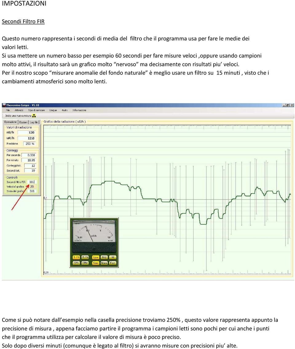 Per il nostro scopo misurare anomalie del fondo naturale è meglio usare un filtro su 15 minuti, visto che i cambiamenti atmosferici sono molto lenti.