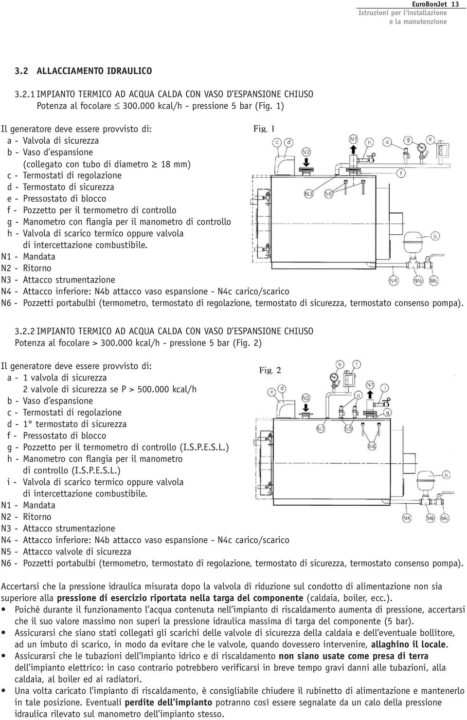 Pressostato di blocco f - Pozzetto per il termometro di controllo g - Manometro con flangia per il manometro di controllo h - Valvola di scarico termico oppure valvola di intercettazione combustibile.