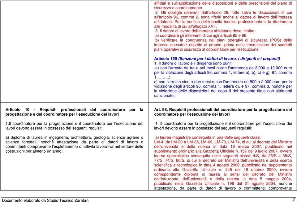 Per la verifica dell'idoneità tecnico professionale si fa riferimento alle modalità di cui all'allegato XVII. 3.