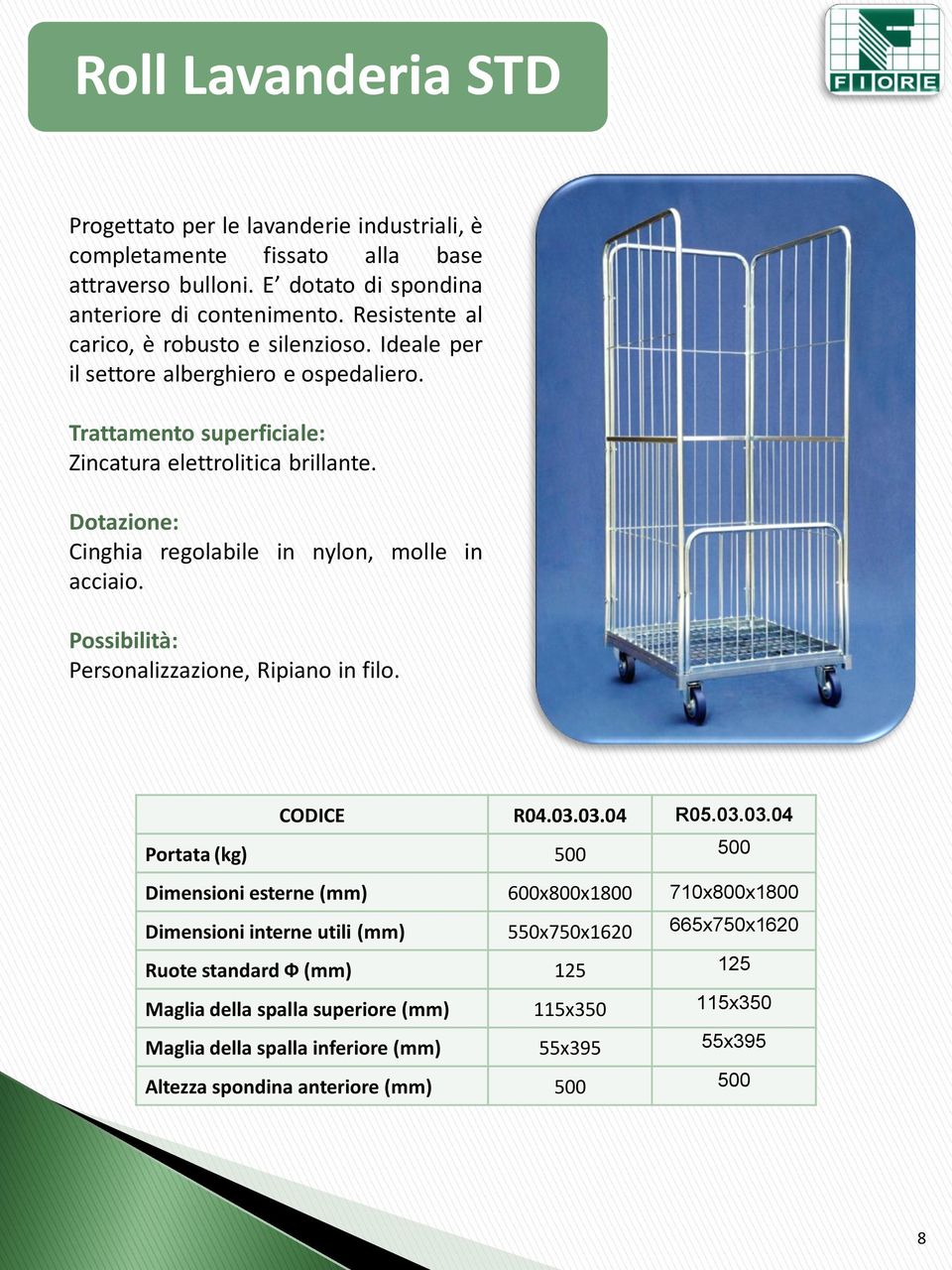 Dotazione: Cinghia regolabile in nylon, molle in acciaio. Possibilità: Personalizzazione, Ripiano in filo. CODICE R04.03.