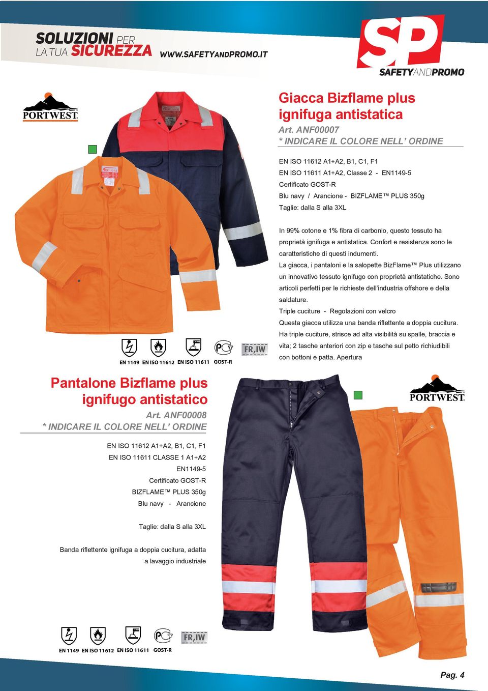 EN ISO 11612 EN ISO 11611 Pantalone Bizflame plus ignifugo antistatico Art.