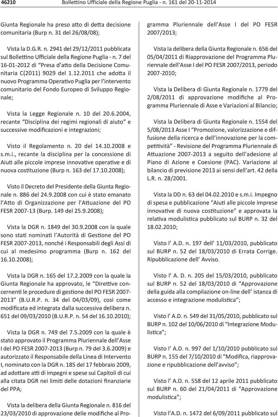 10 del 20.6.2004, recante Disciplina dei regimi regionali di aiuto e successive modificazioni e integrazioni; Visto il Regolamento n. 20 del 14.10.2008 e s.m.i., recante la disciplina per la concessione di Aiuti alle piccole imprese innovative operative e di nuova costituzione (Burp n.