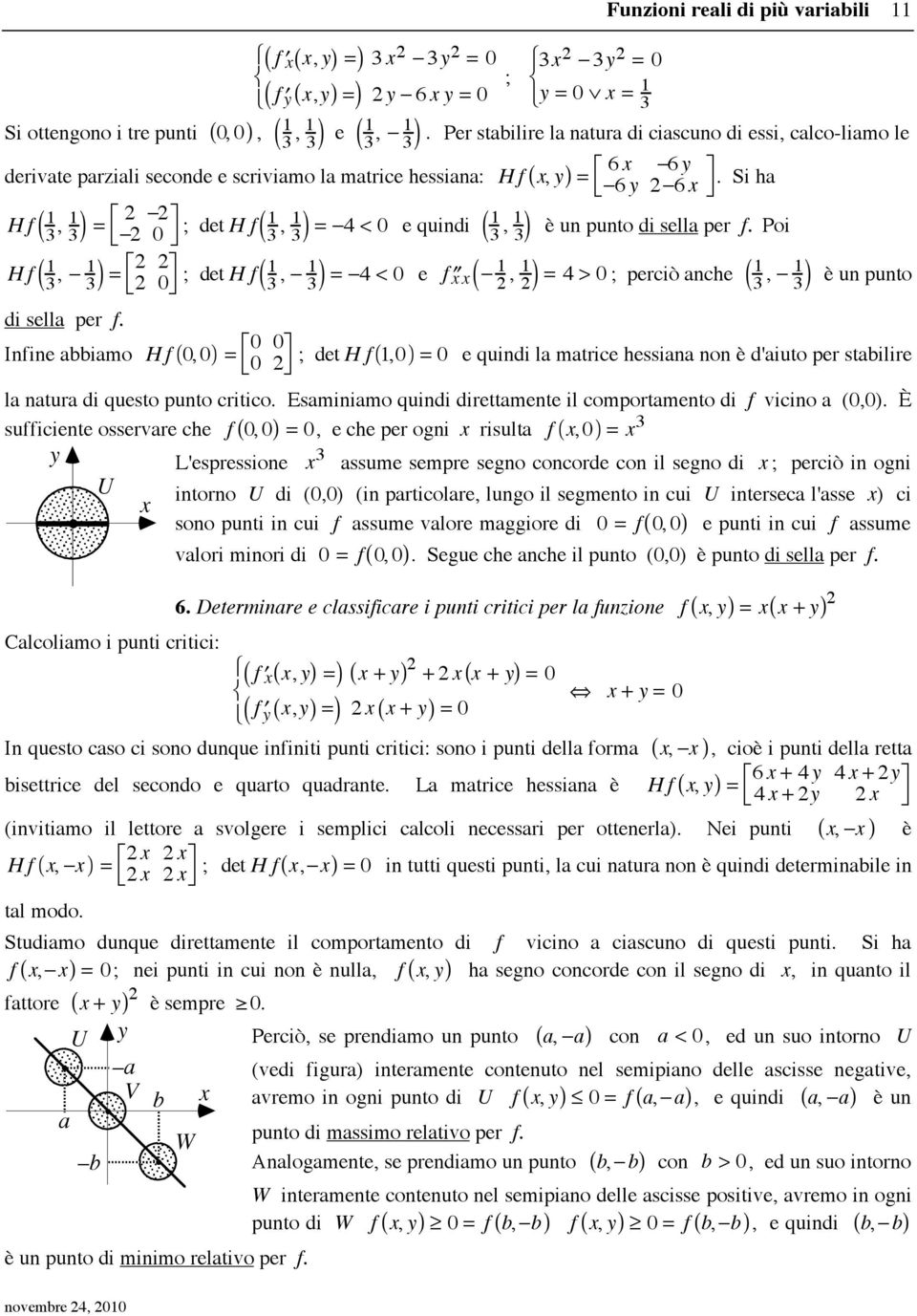 Per stabilire la natura di ciascuno di essi, calco-liamo le = " 6!6!6 2!6. Si ha % =!4 < 0 e quindi ( 3, 3) è un punto di sella per f. Poi =!4 < 0 e! = 4 > 0 ; perciò anche " 0 2 f " 2, 2 ( 3,!