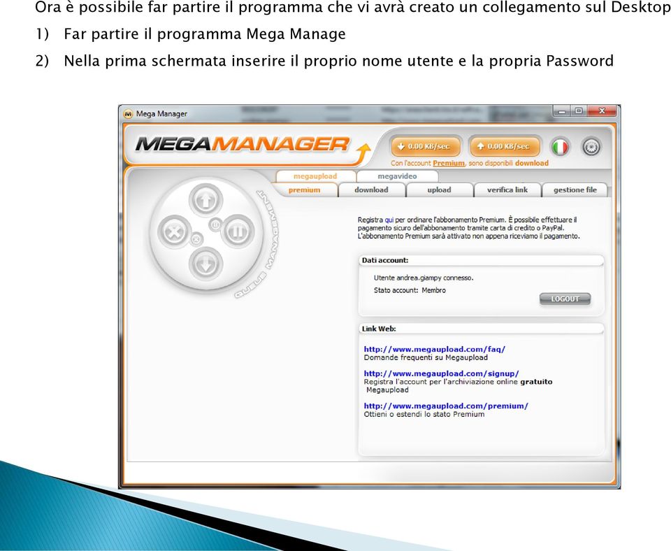 partire il programma Mega Manage 2) Nella prima