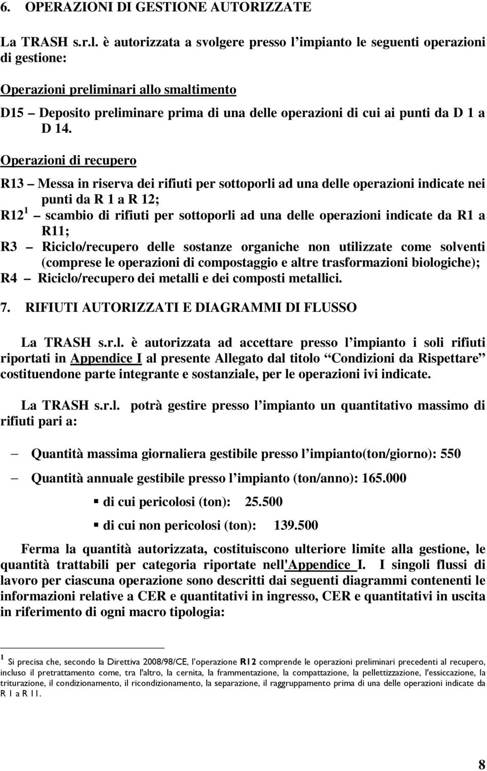 D 14. Operazioni di recupero R13 Messa in riserva dei rifiuti per sottoporli ad una delle operazioni indicate nei punti da R 1 a R 12; R12 1 scambio di rifiuti per sottoporli ad una delle operazioni