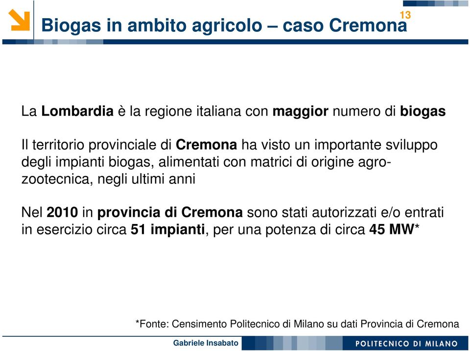 origine agrozootecnica, negli ultimi anni Nel 2010 in provincia di Cremona sono stati autorizzati e/o entrati in