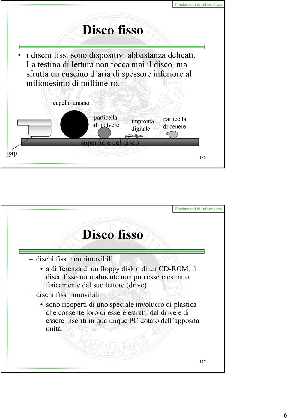 capello umano particella di polvere impronta digitale particella di cenere gap superficie del disco 176 dischi fissi non rimovibili: a differenza di un floppy